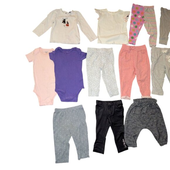 Huge Lot 13 Infant Girls Long Sleeve Shirt Tee Pants Leggings Bloomers Onesies - Picture 2 of 3